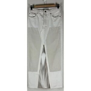 Everlane Upcycled 90's Cheeky Jean Maxi Skirt Ecru with Taupe Patches, size 25